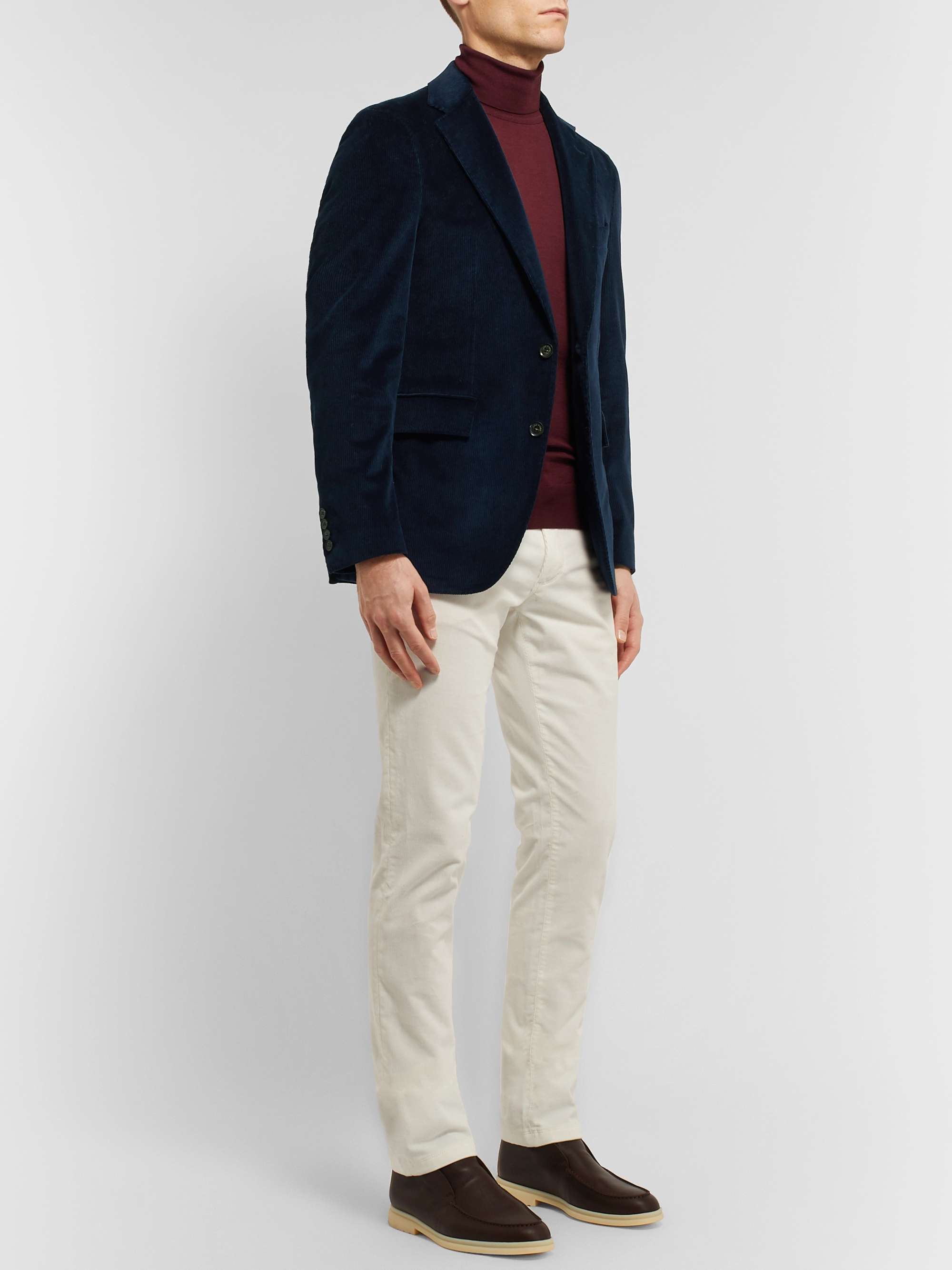 Blue Navy Slim-Fit Cotton and Cashmere-Blend Corduroy Blazer | LORO ...