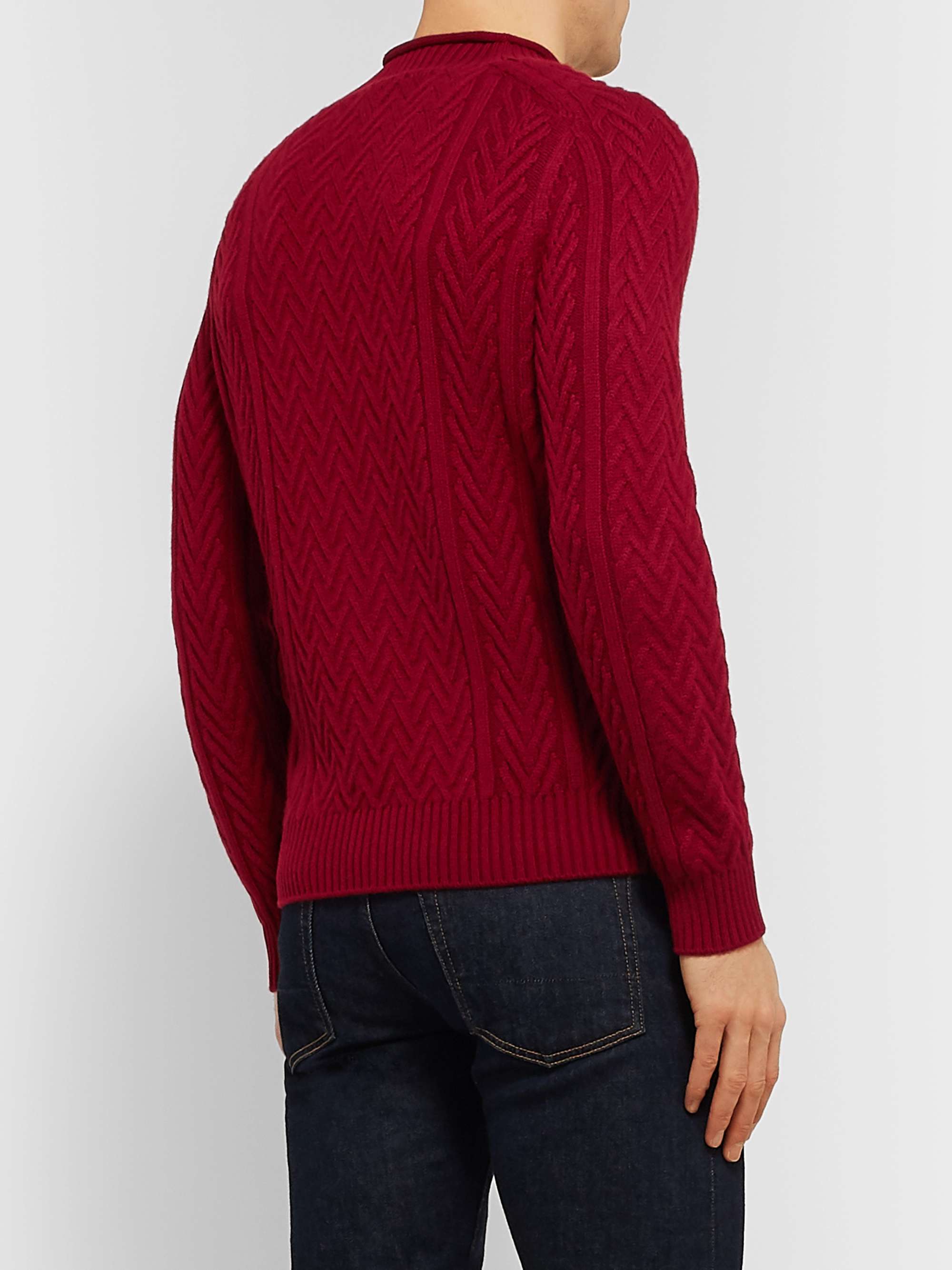 Red Slim-Fit Cable-Knit Baby Cashmere Mock-Neck Sweater | LORO PIANA ...