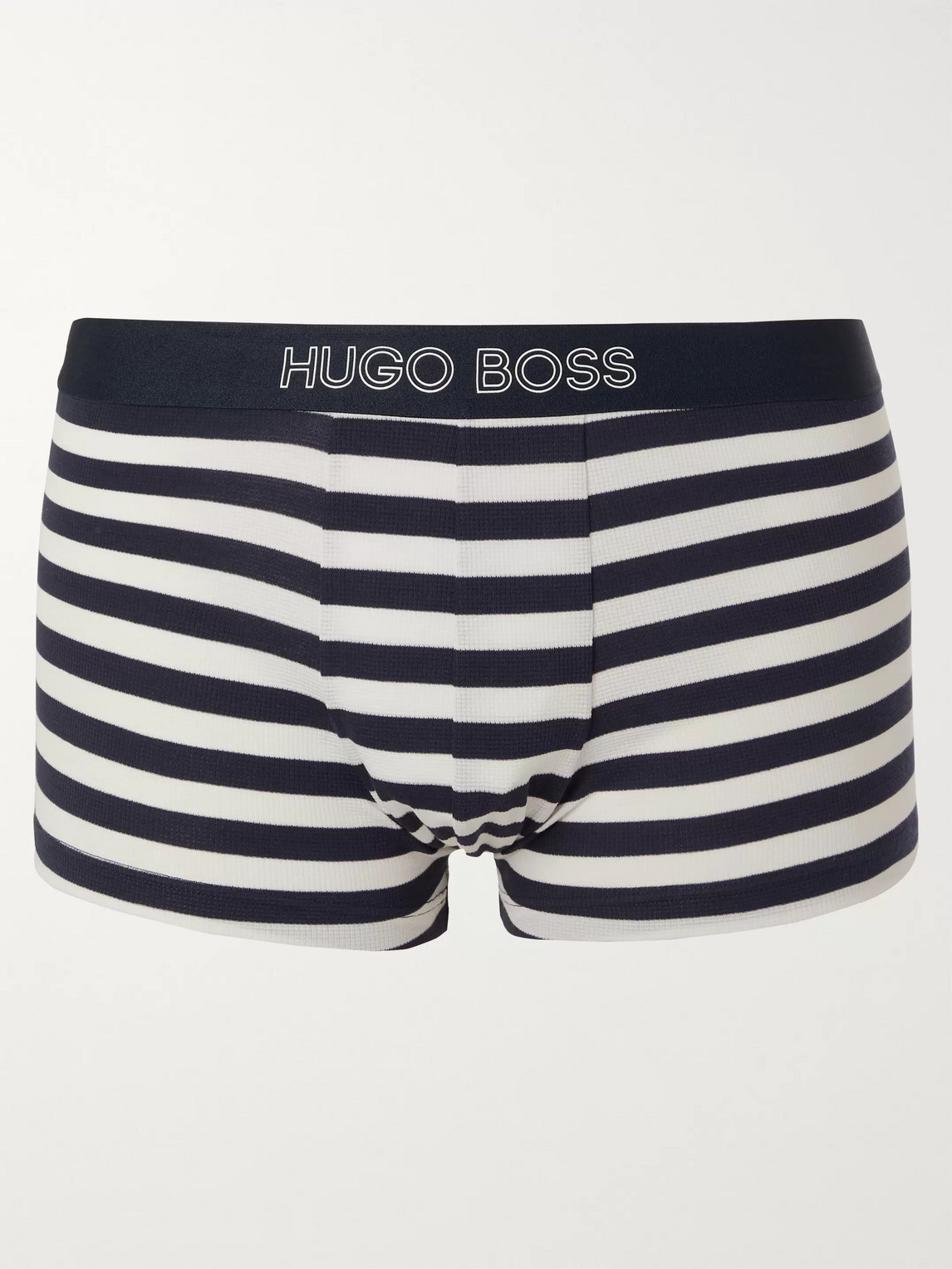 Hugo Boss Textured Striped Stretch Modal And Cotton-blend Boxer Briefs In Blue