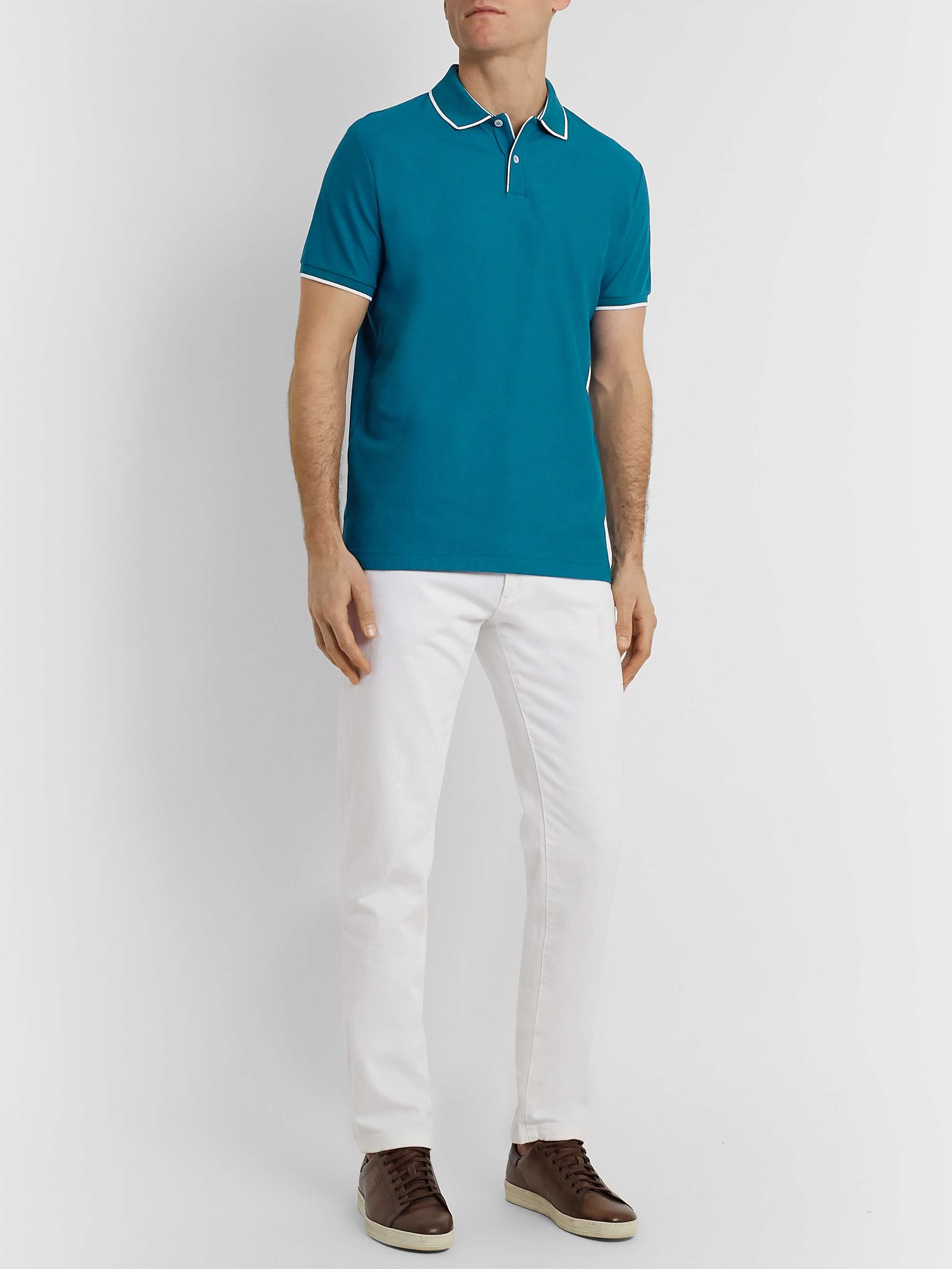 LORO PIANA Contrast-Tipped Stretch-Cotton Piqué Polo Shirt
