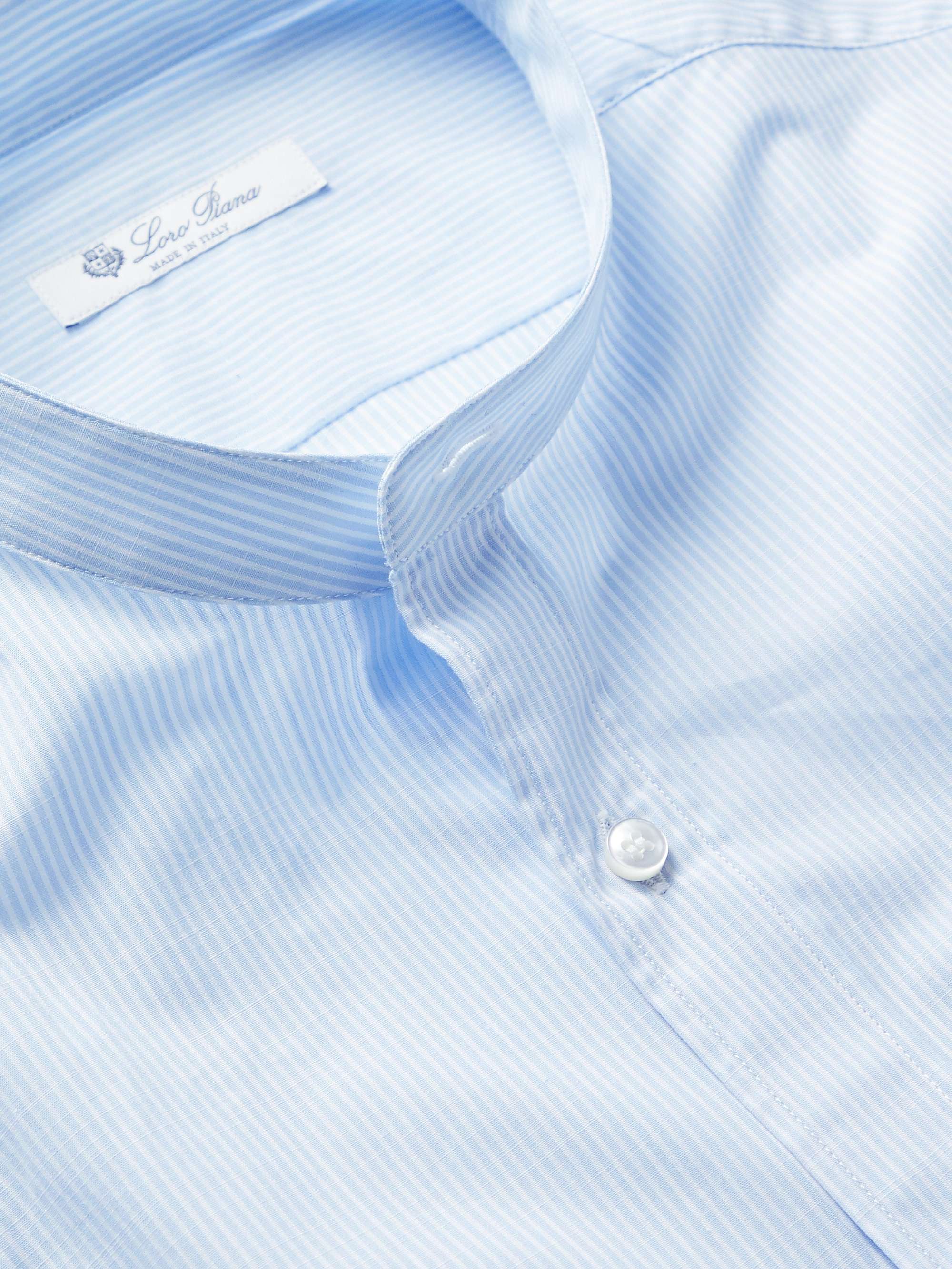 LORO PIANA Slim-Fit Grandad-Collar Striped Cotton Shirt