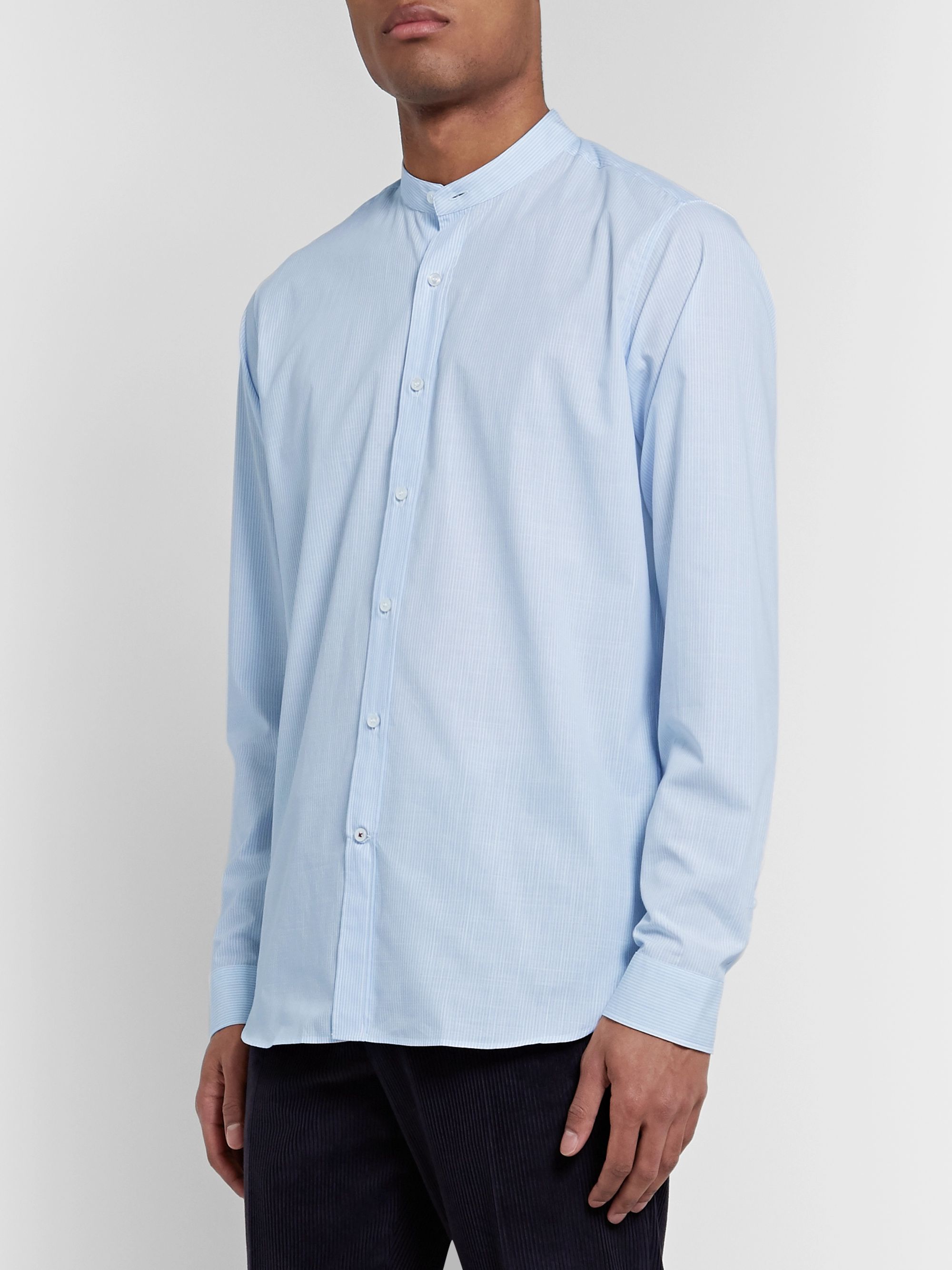 Light blue Slim-Fit Grandad-Collar Striped Cotton Shirt | LORO PIANA ...