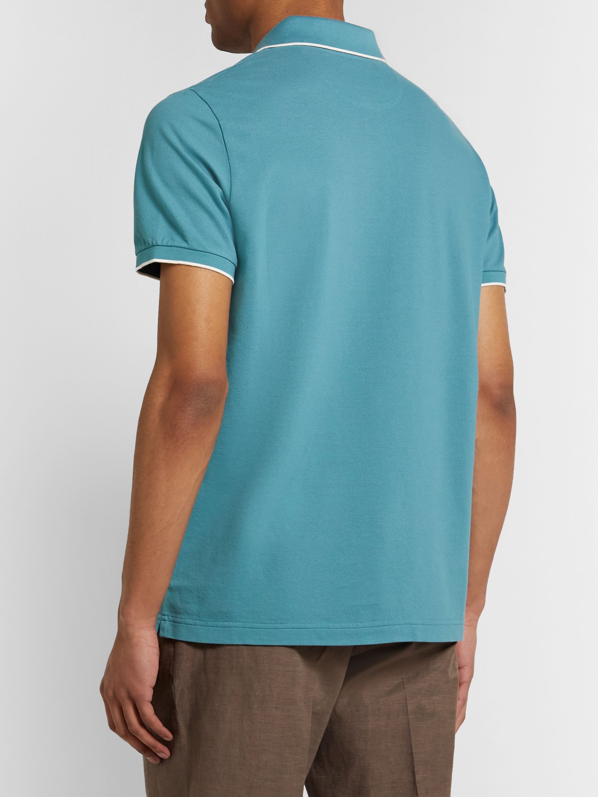Teal Contrast-Tipped Stretch-Cotton Piqué Polo Shirt | LORO PIANA | MR ...
