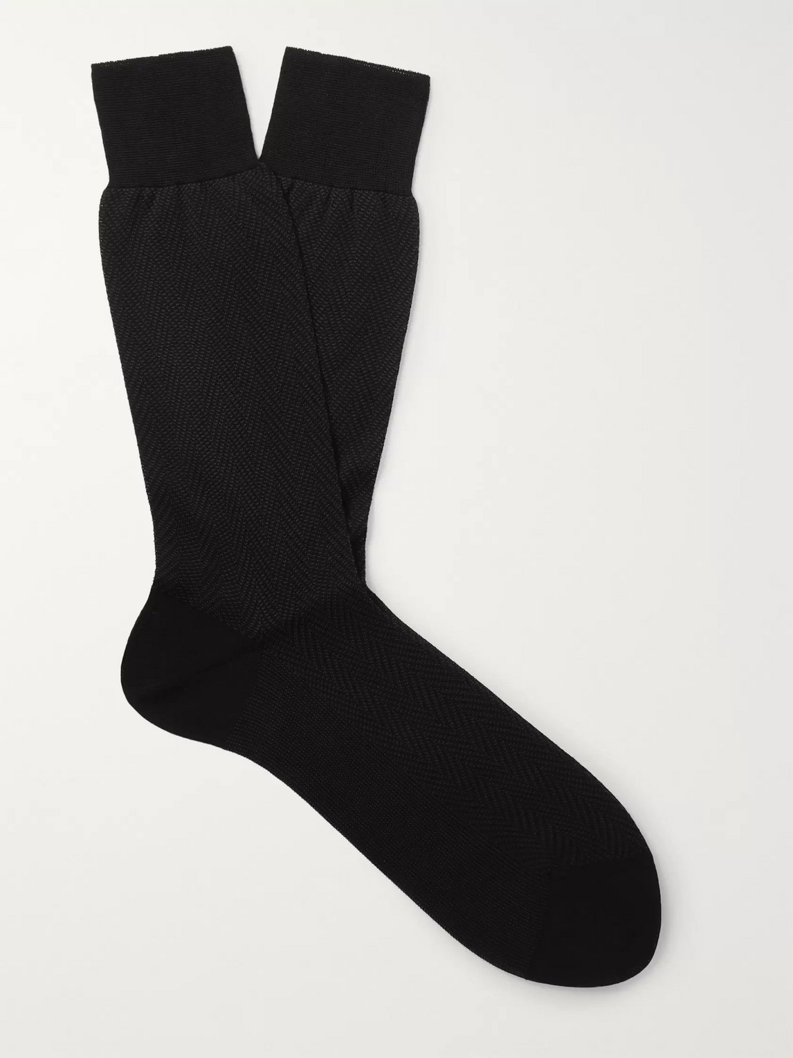 Tom Ford Herringbone Cotton Socks In Black