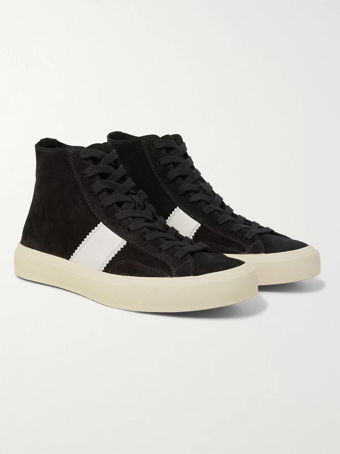 Tom Ford Cambridge Leather-trimmed Suede High-top Sneakers In Black