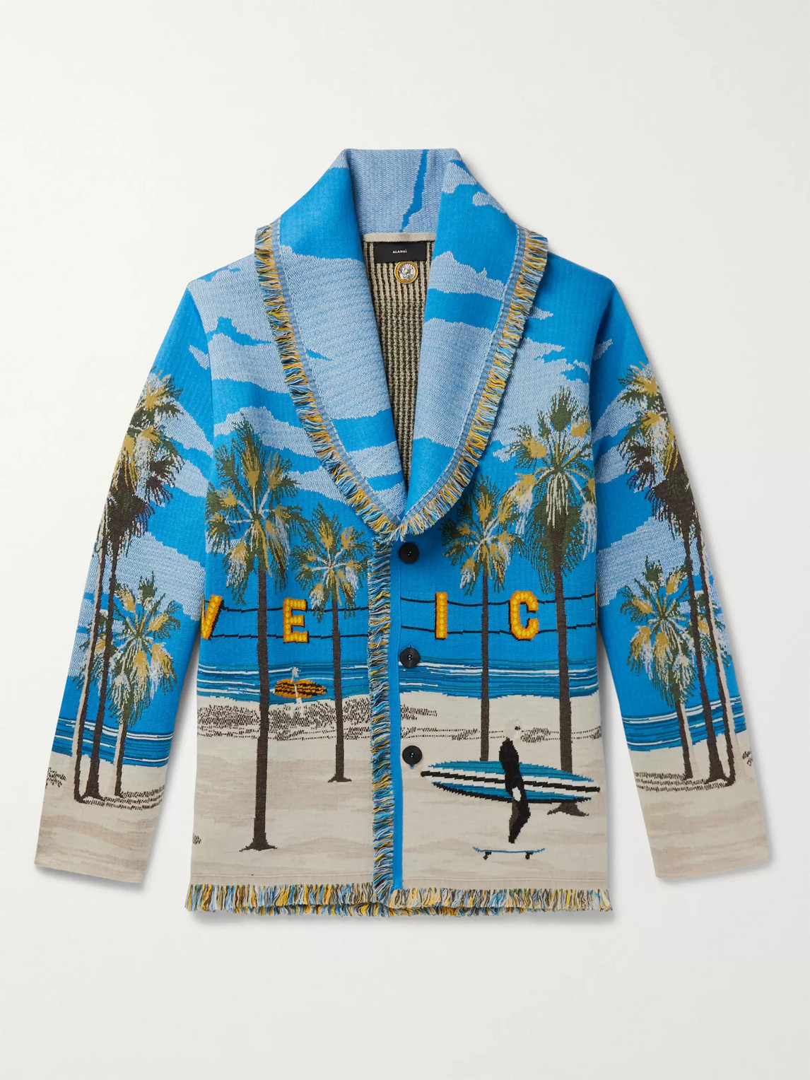 Shop Alanui Venice Beach Fringed Wool, Cashmere And Silk-blend Jacquard Cardigan In Multi