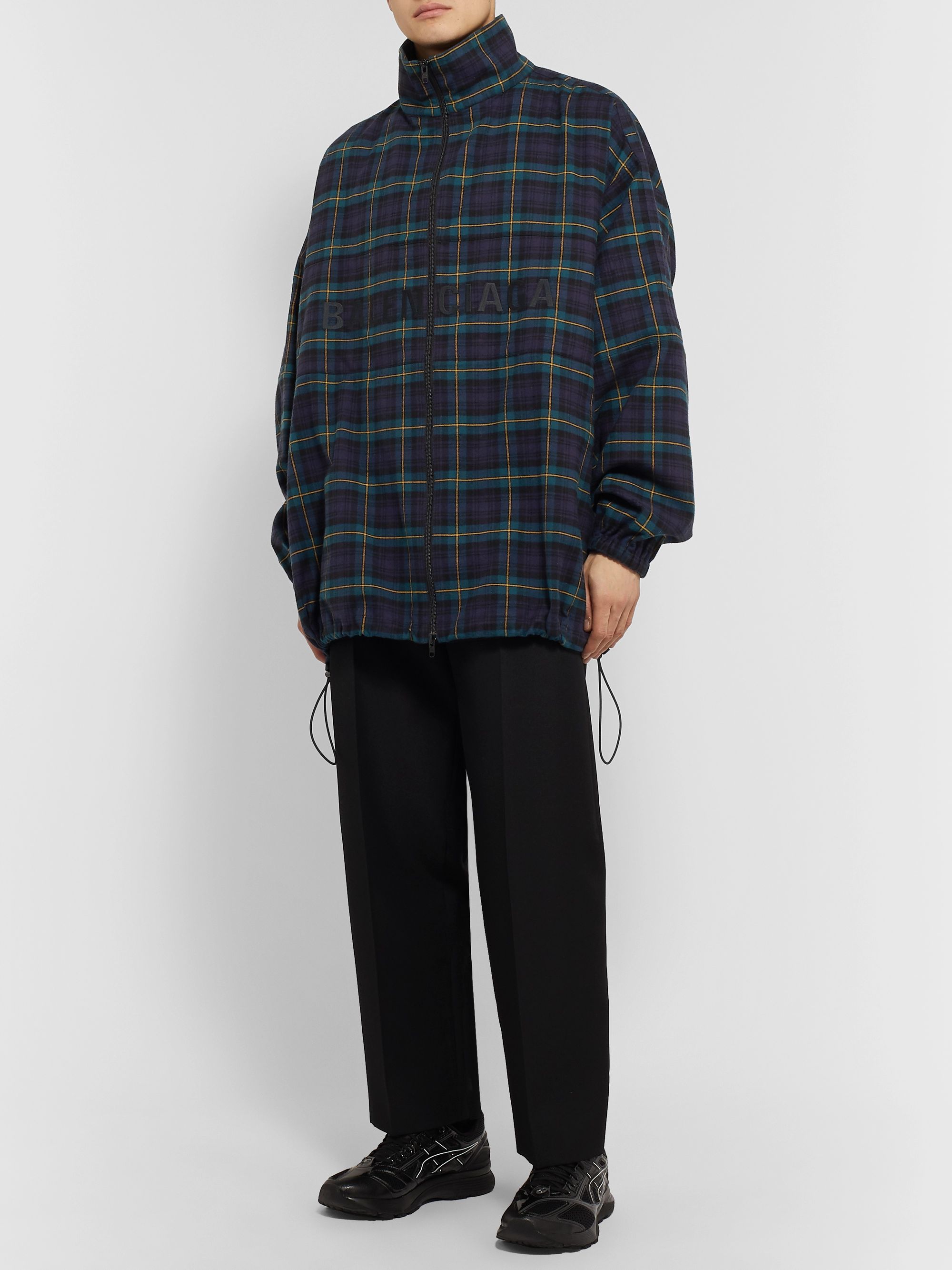Navy Oversized Logo-Embroidered Checked 