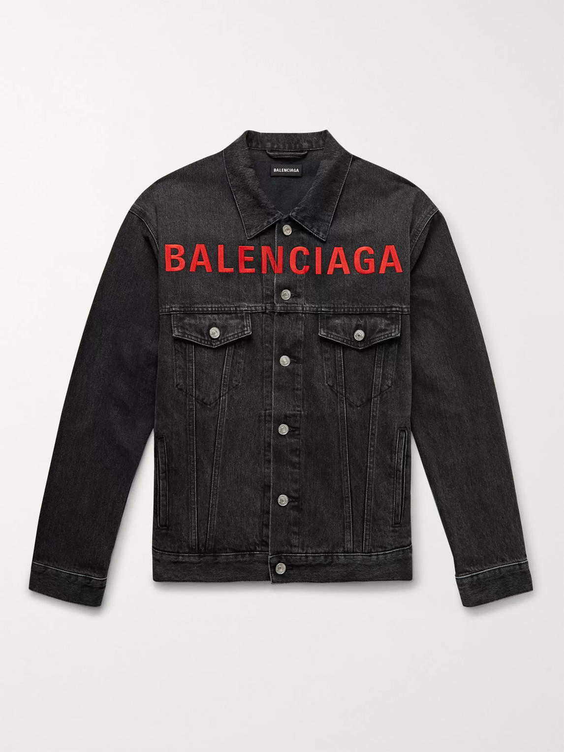 Balenciaga Oversized Denim Jacket With Logo In Grey | ModeSens
