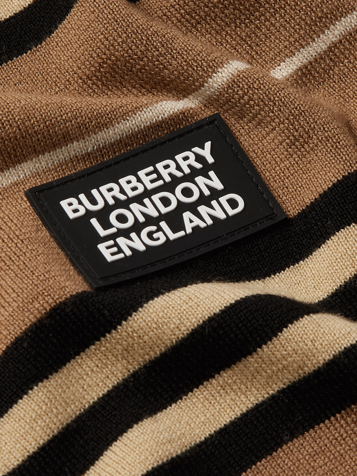 Shop Burberry Striped Merino Wool Polo Shirt In Brown