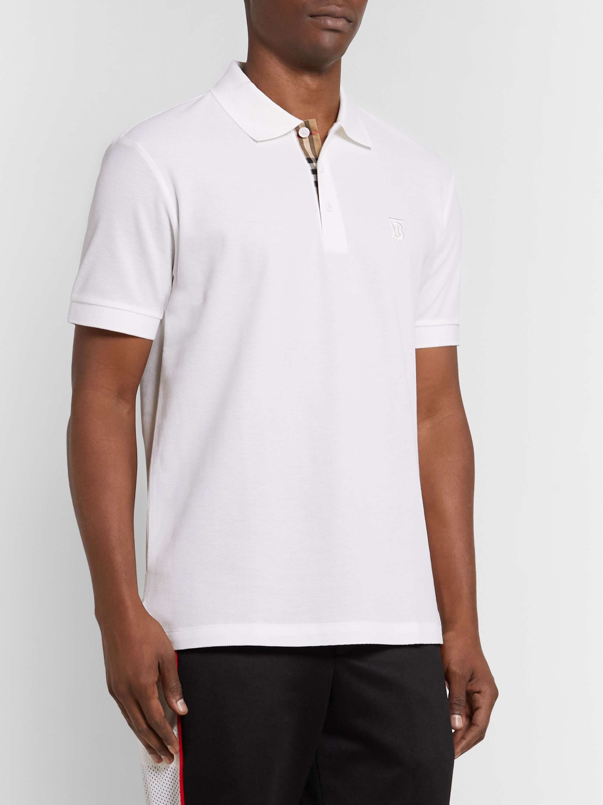 BURBERRY Slim-Fit Logo-Embroidered Cotton-Piqué Polo Shirt