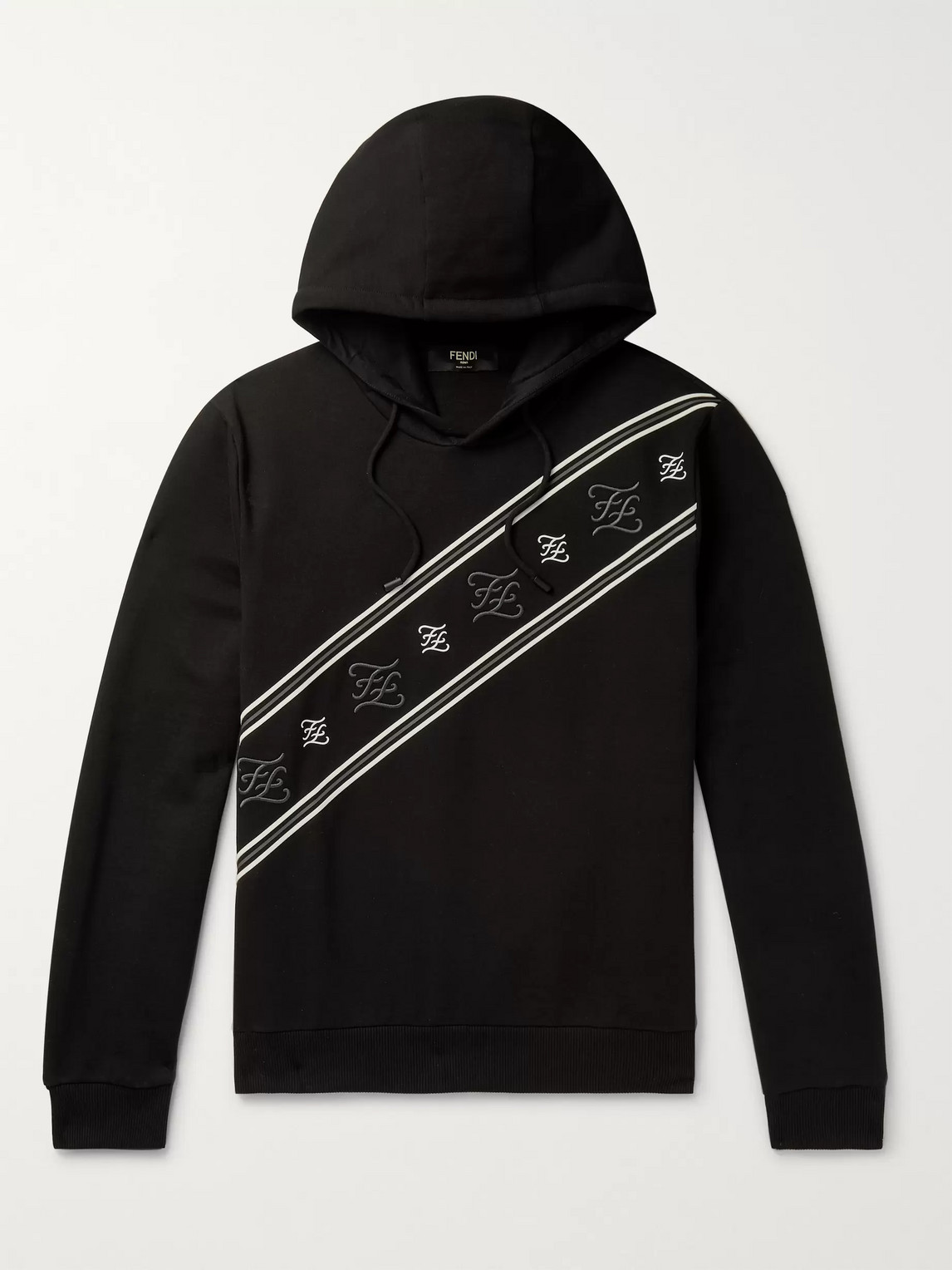 Fendi Logo-embroidered Fleece-back Cotton-jersey Hoodie In Black