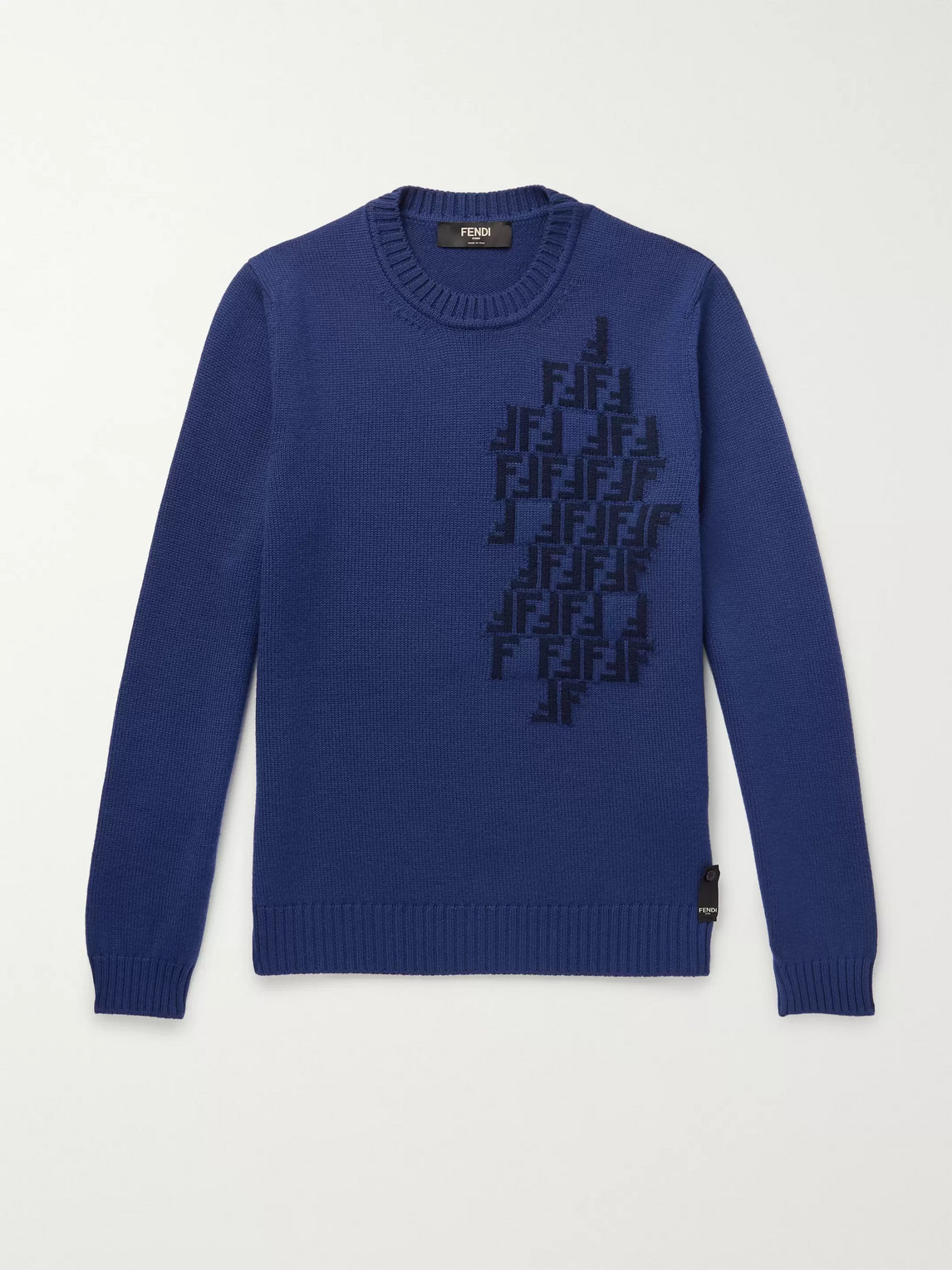 Fendi Ff Motif Virgin Wool Sweater In Blue