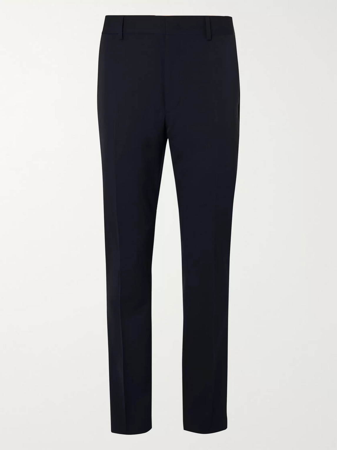 Fendi Navy Tapered Satin-trimmed Wool Trousers In Blue