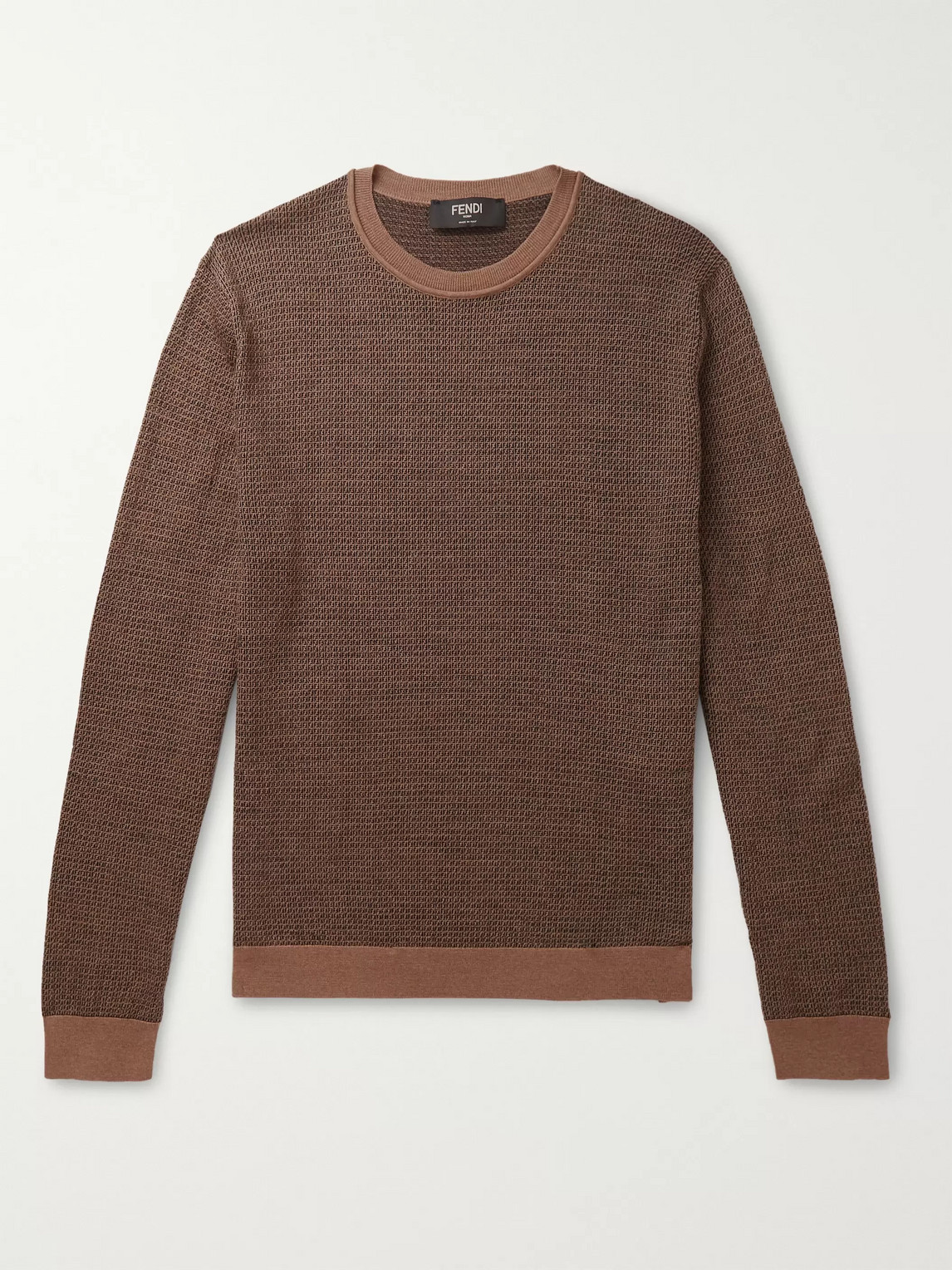 Fendi Slim-fit Logo-jacquard Wool Sweater In Brown
