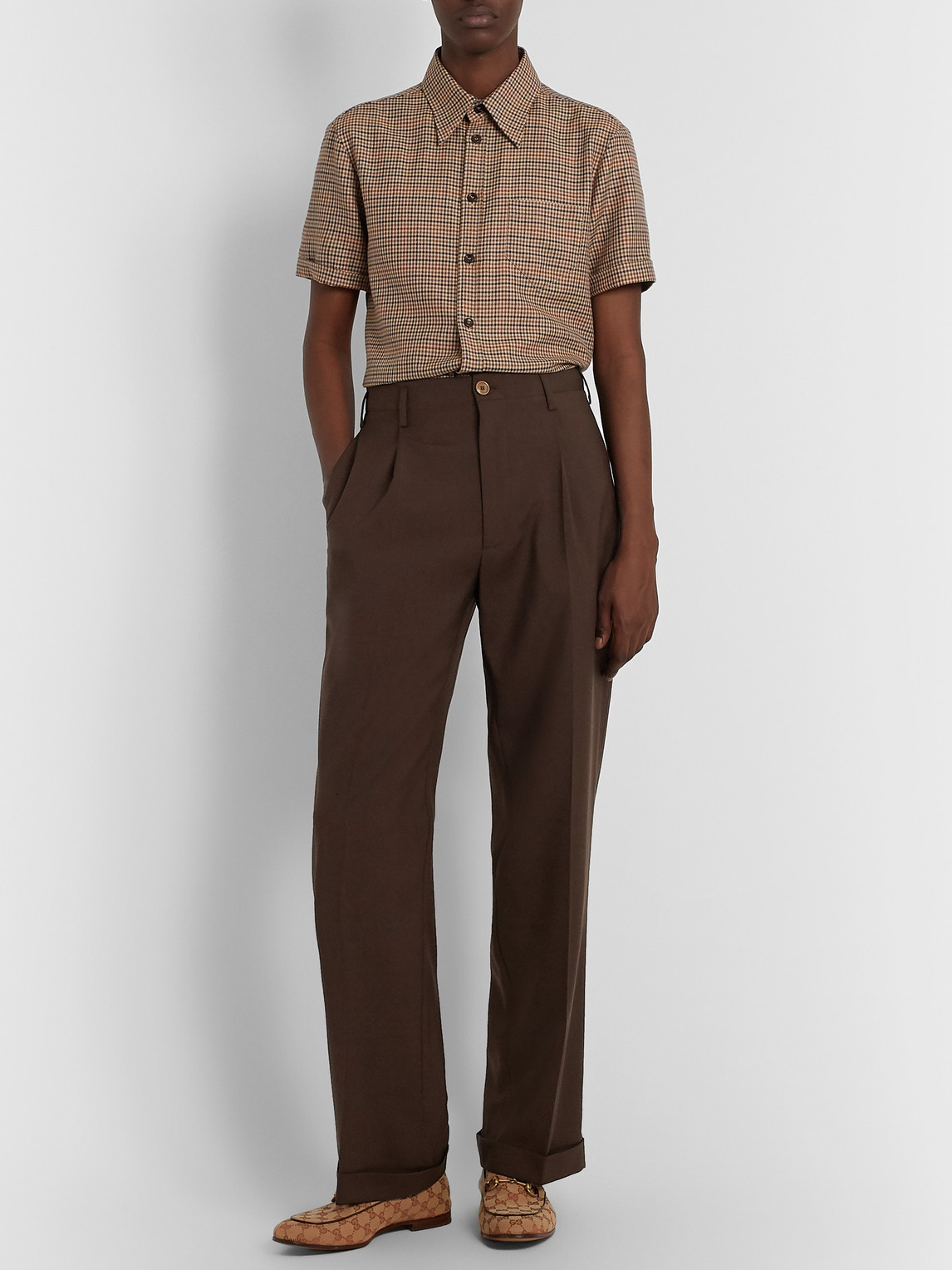 Gucci Wide-leg Grain De Poudre Wool Trousers In Brown