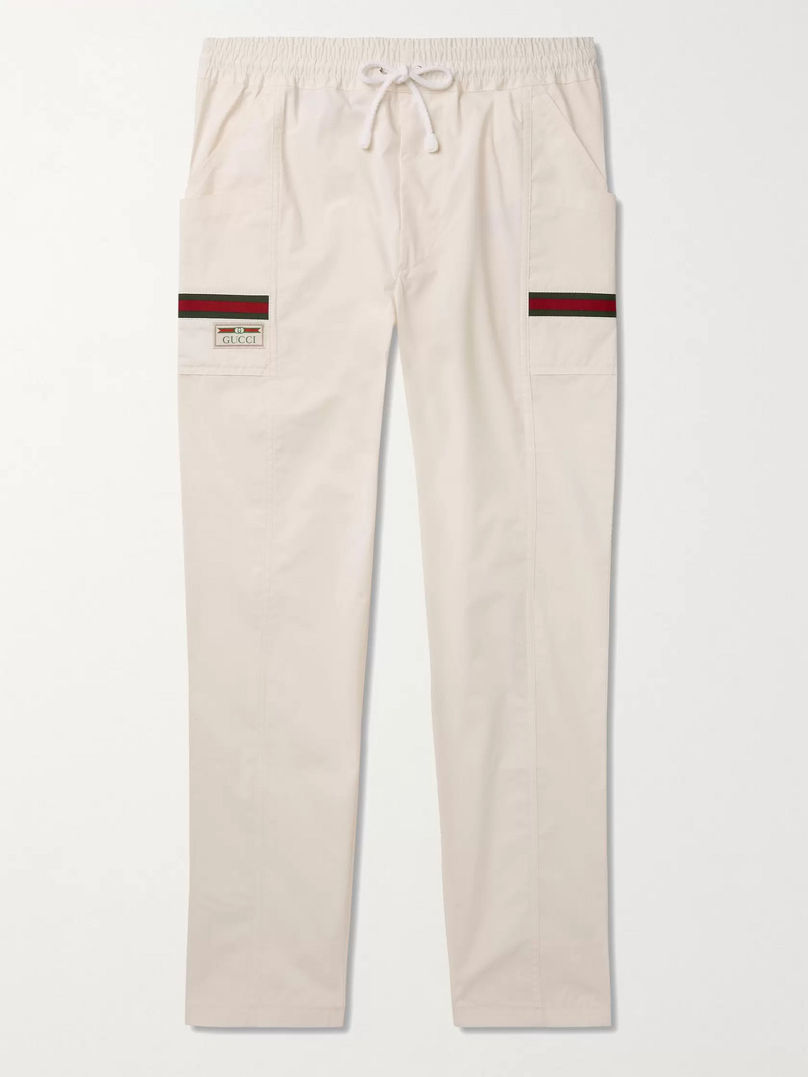 Gucci Webbing-trimmed Cotton-canvas Trousers In White