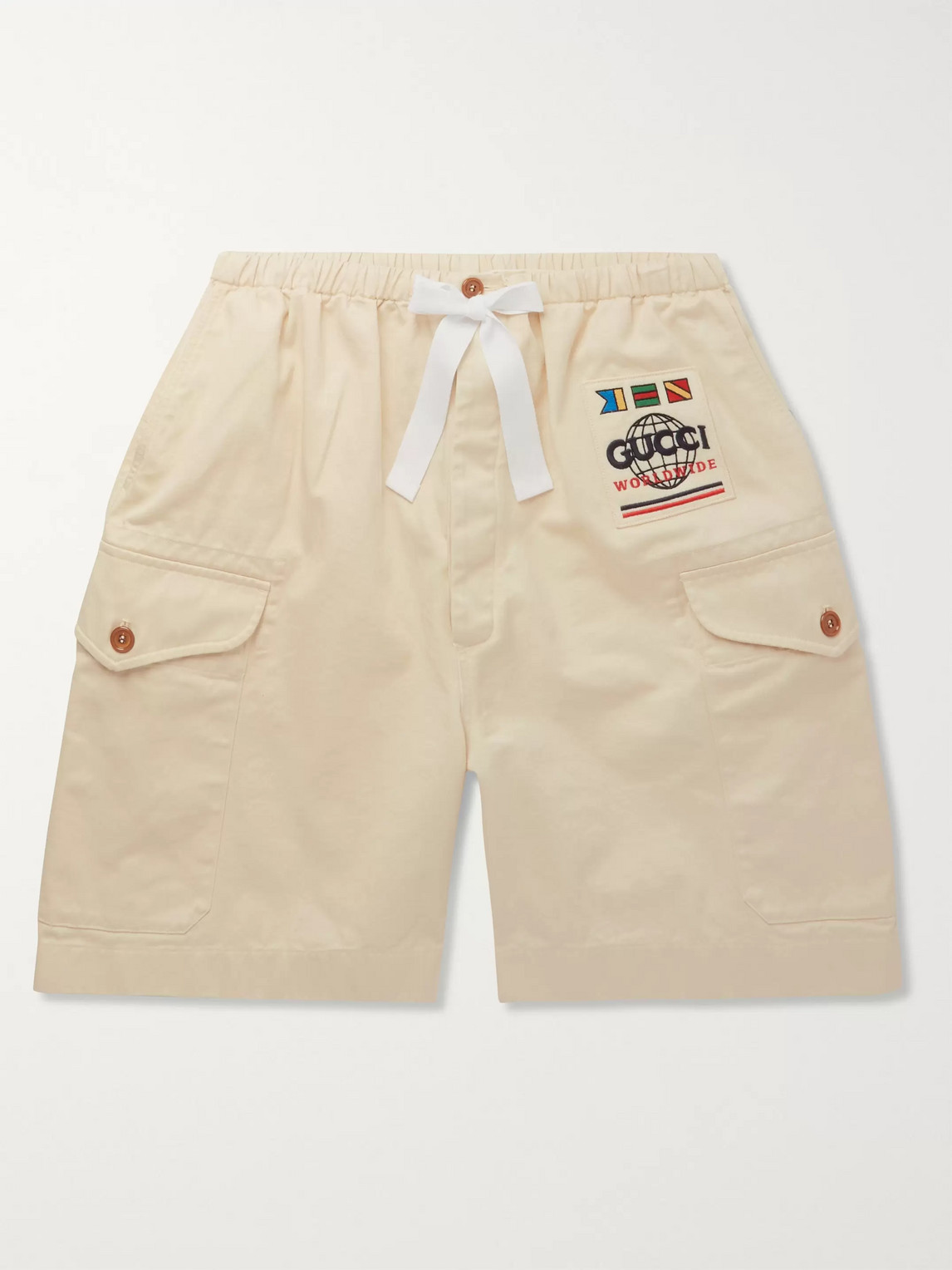 Gucci Wide-leg Appliquéd Cotton-twill Cargo Shorts In Neutrals