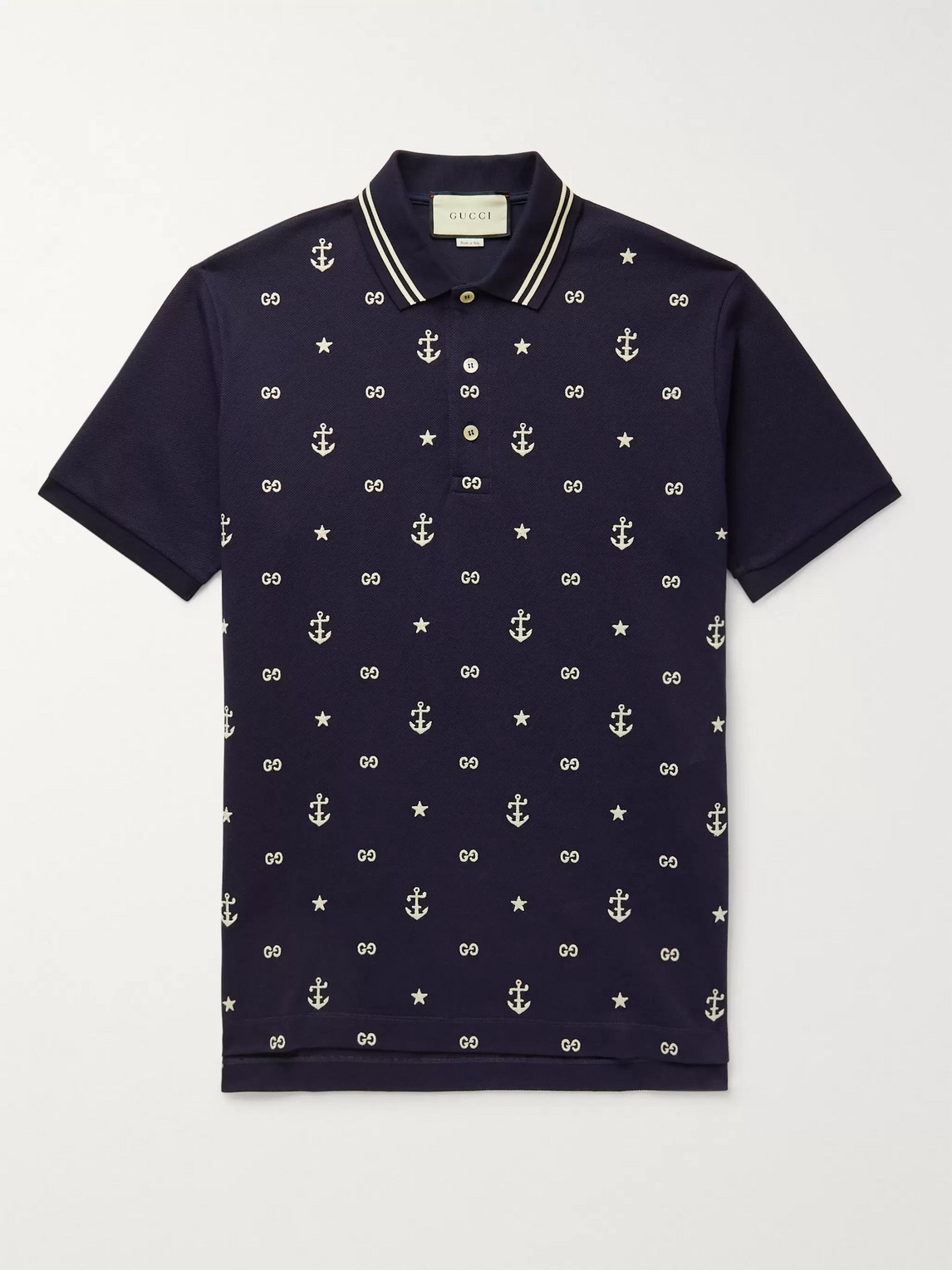 GUCCI CONTRAST-TIPPED LOGO-EMBROIDERED STRETCH-COTTON PIQUÉ POLO SHIRT
