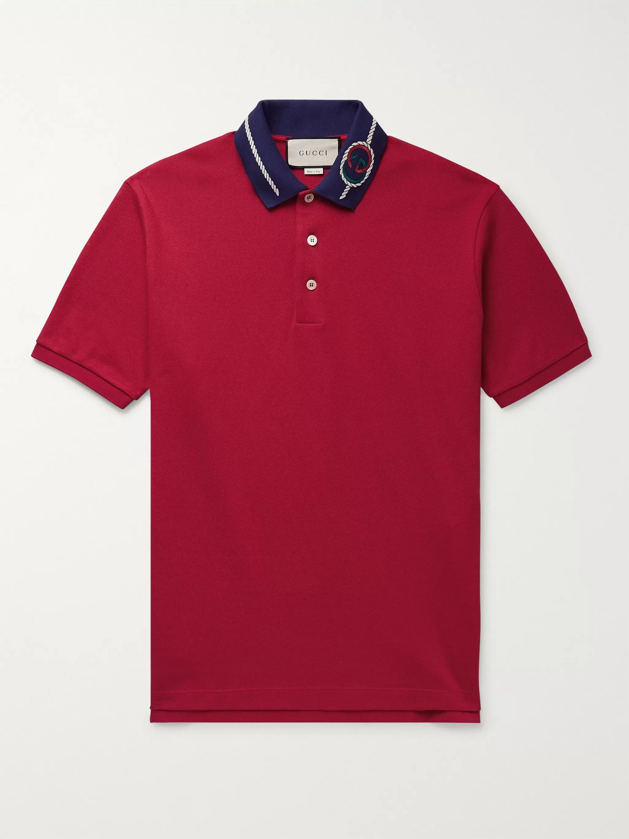 Red Embroidered Stretch-Cotton Piqué 