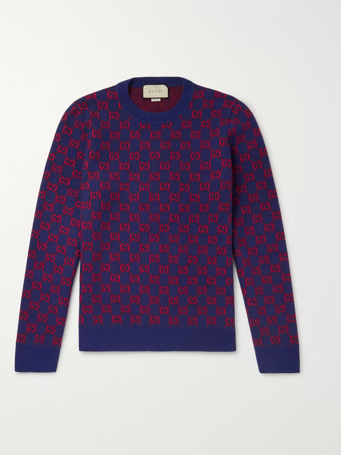 GUCCI LOGO-JACQUARD WOOL AND CASHMERE-BLEND SWEATER