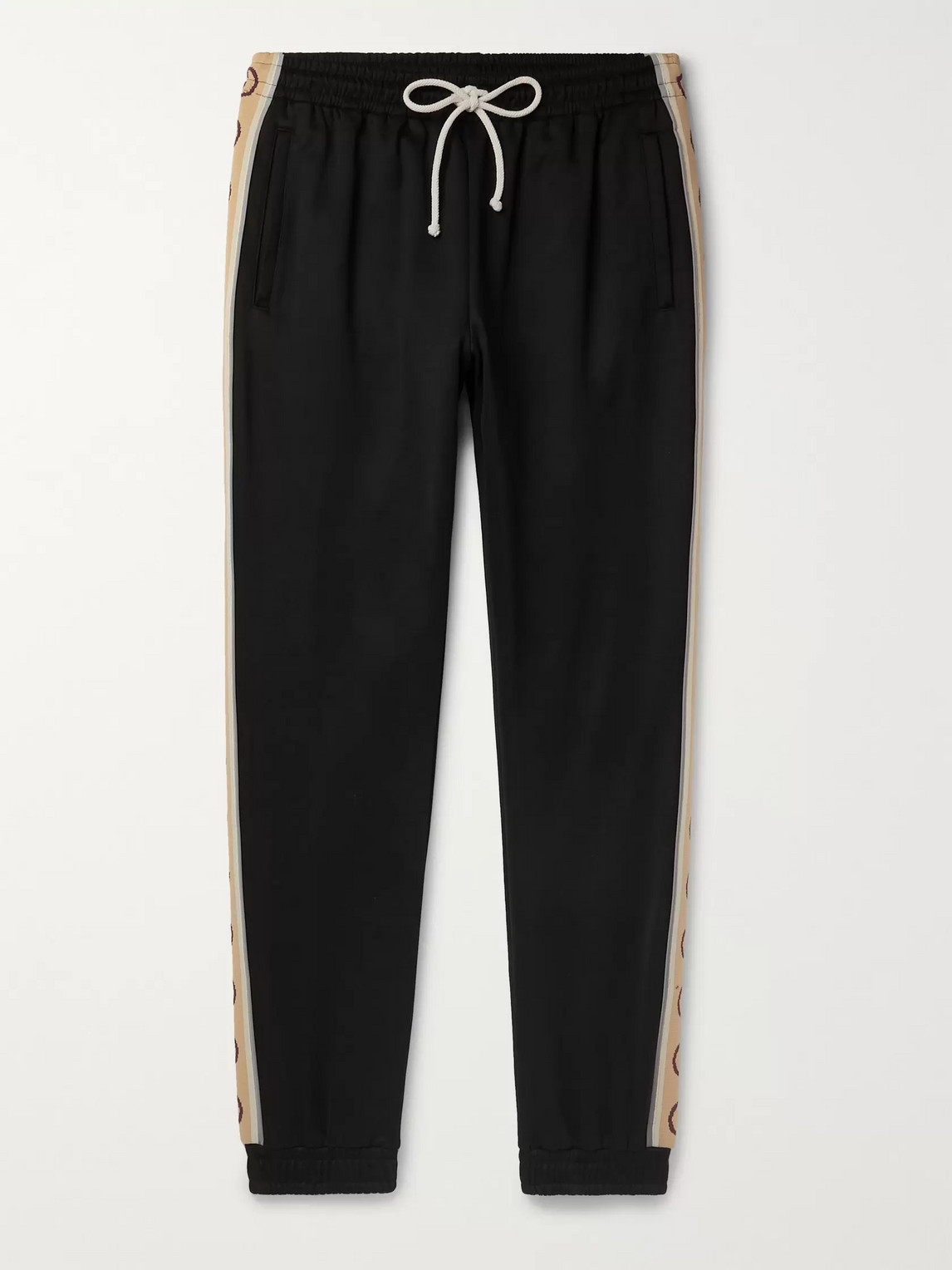 GUCCI TAPERED LOGO-JACQUARD WEBBING-TRIMMED TECH-JERSEY TRACK PANTS
