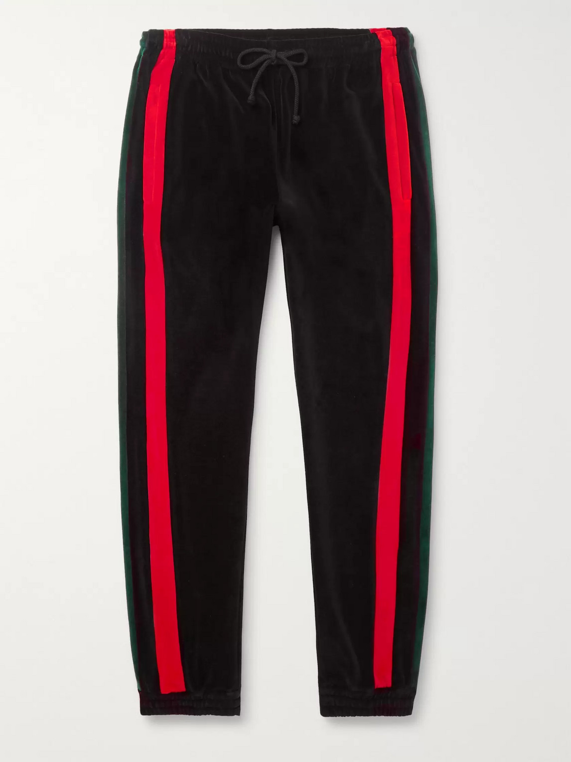 GUCCI TAPERED STRIPED COTTON-BLEND VELOUR SWEATPANTS
