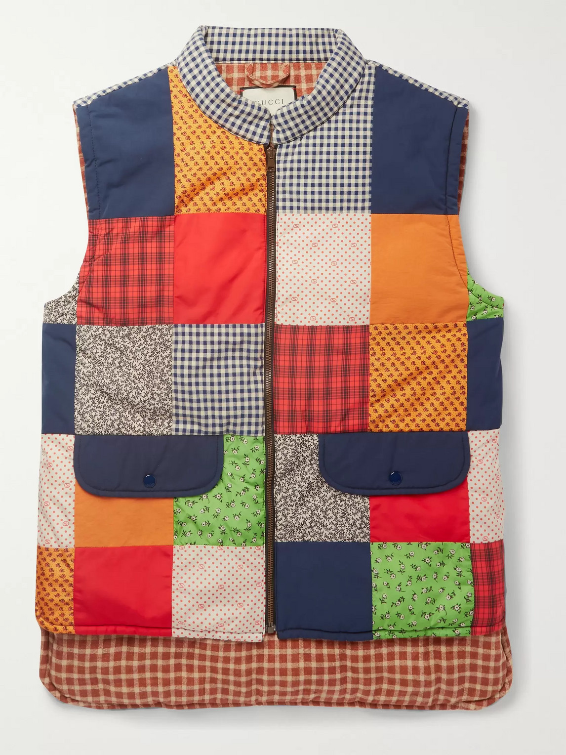 GUCCI PADDED PATCHWORK CANVAS, SHELL AND COTTON-BLEND GILET