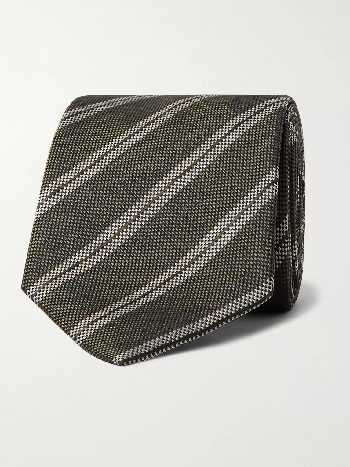 Brioni 8cm Striped Silk-jacquard Tie In Green