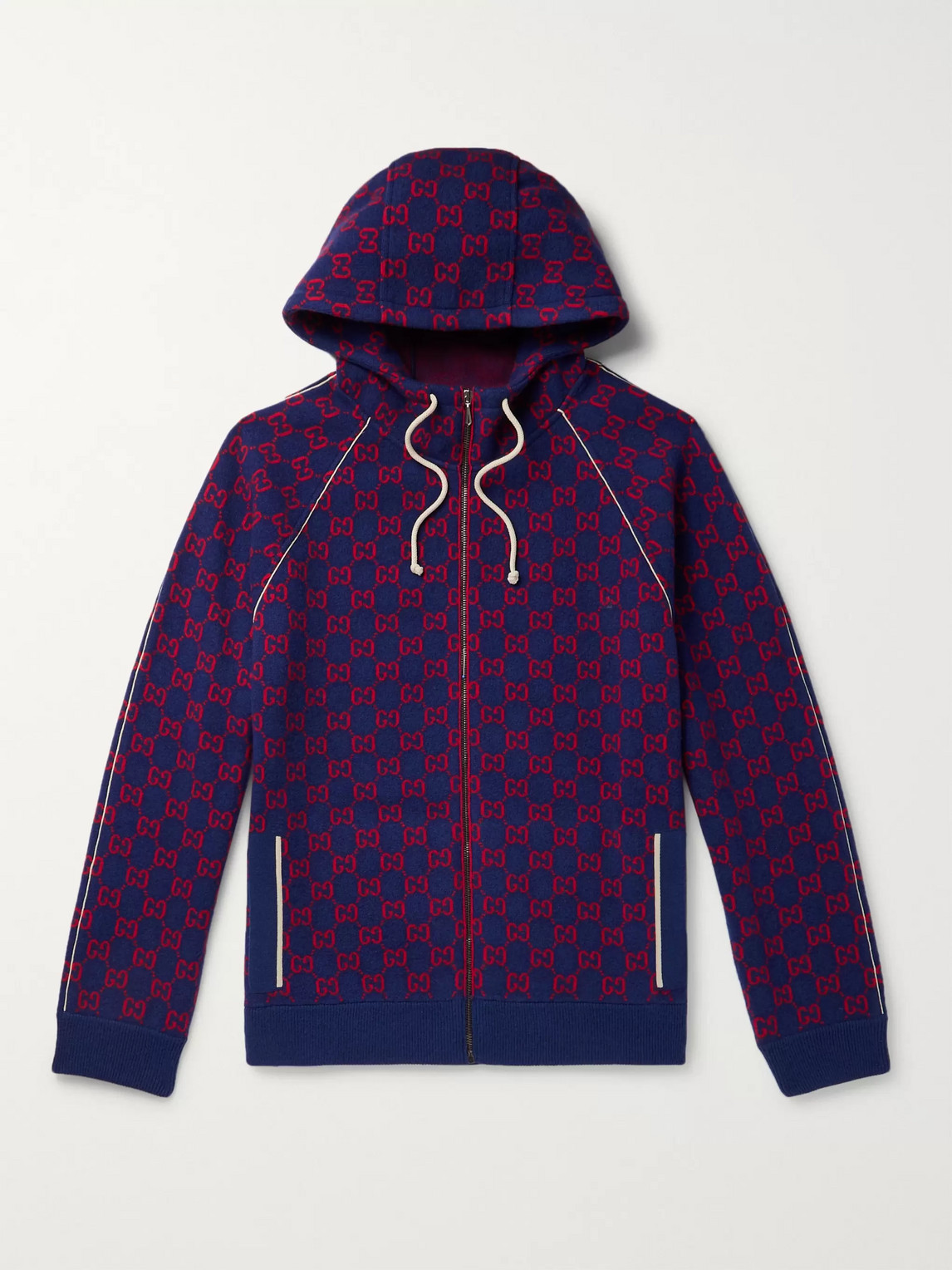 GUCCI LOGO-JACQUARD WOOL AND CASHMERE-BLEND ZIP-UP HOODIE