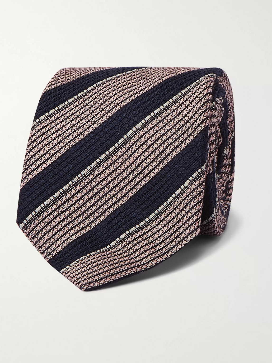 Brioni 8cm Striped Linen And Silk-blend Tie In Pink