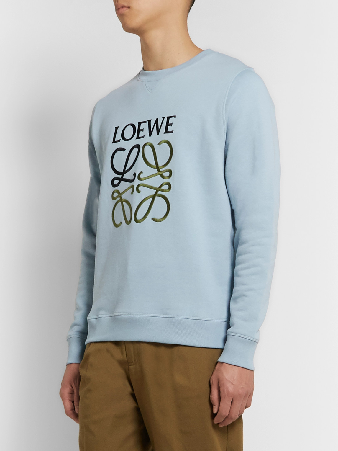 Shop Loewe Logo-embroidered Loopback Cotton-jersey Sweatshirt In Blue