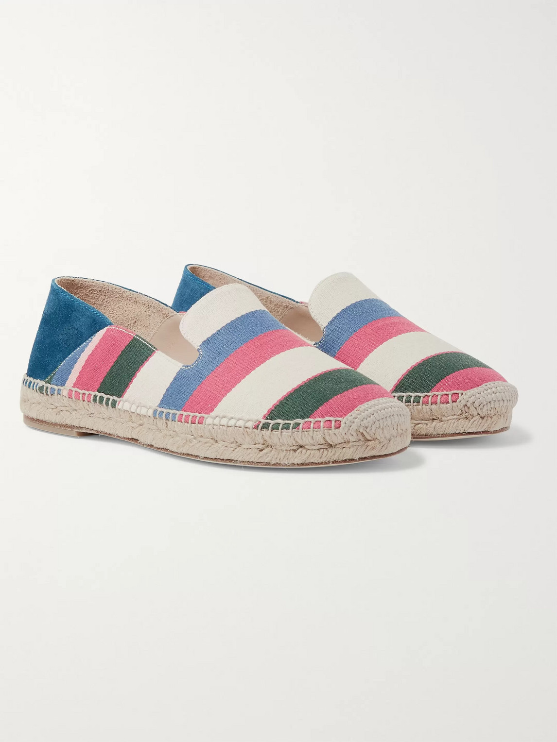 Loewe Collapsible-heel Striped Canvas And Suede Espadrilles In Multi