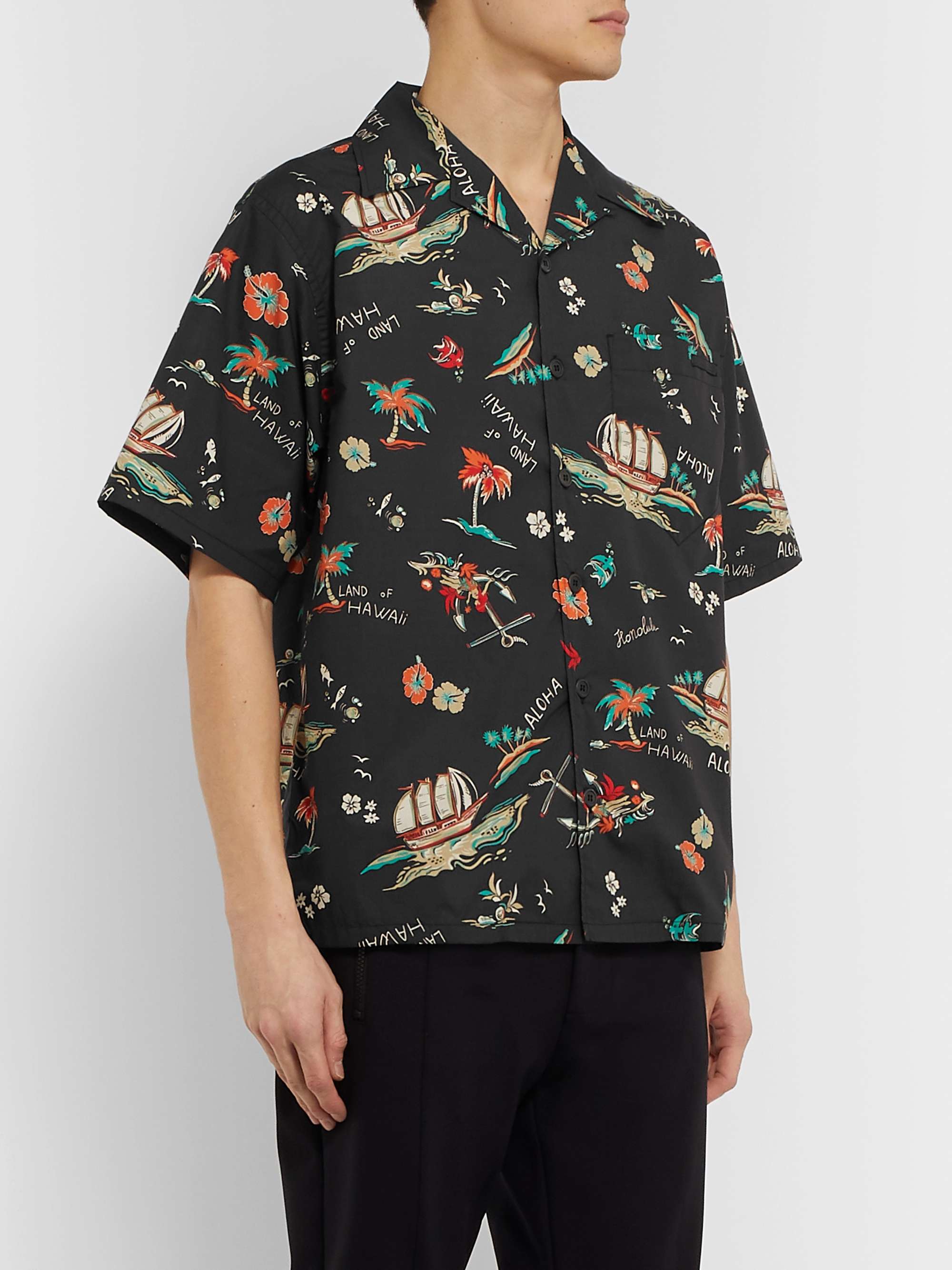 PRADA Camp-Collar Printed Cotton-Poplin Shirt