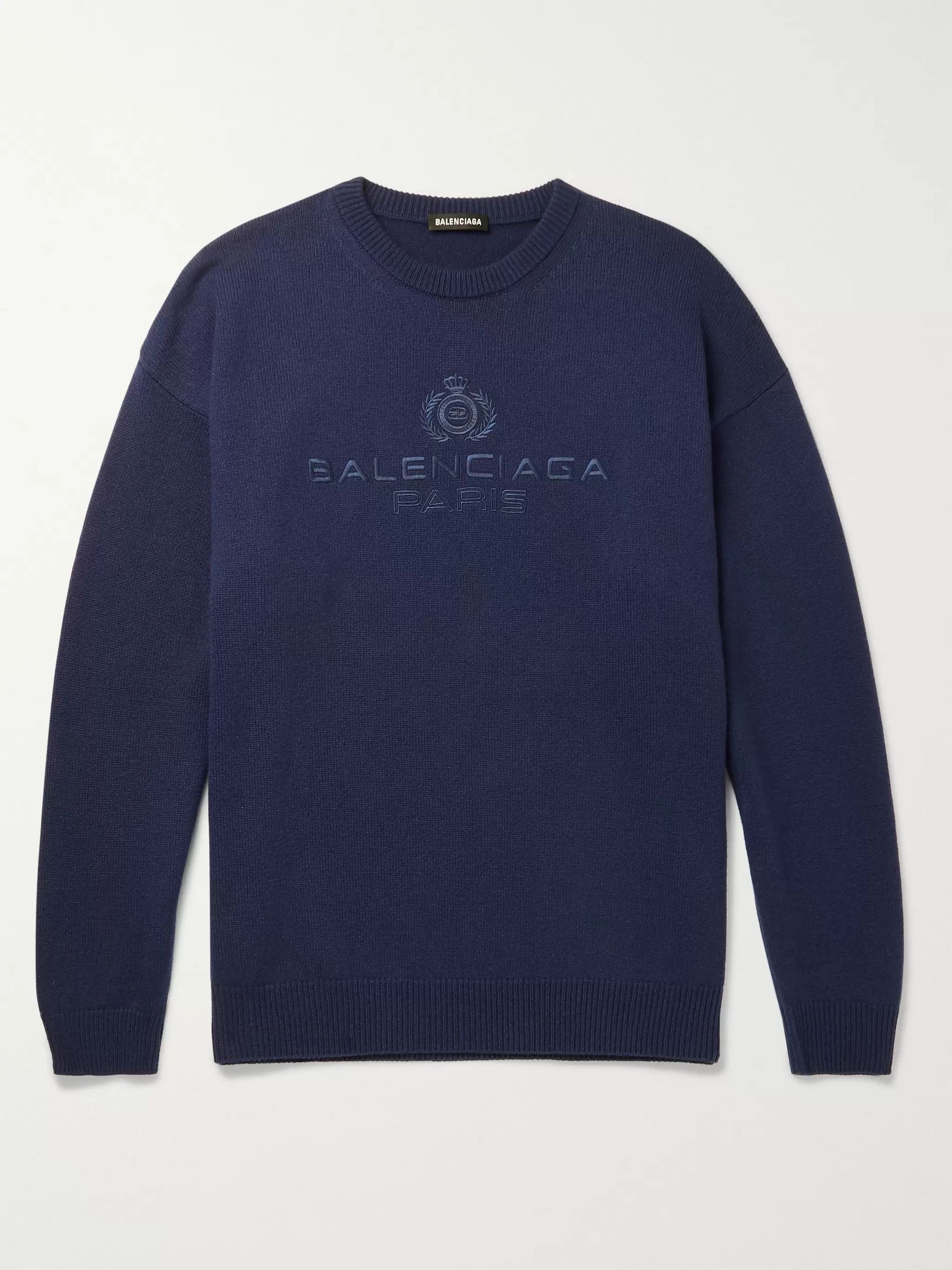Blue Logo-Embroidered Cashmere Sweater 
