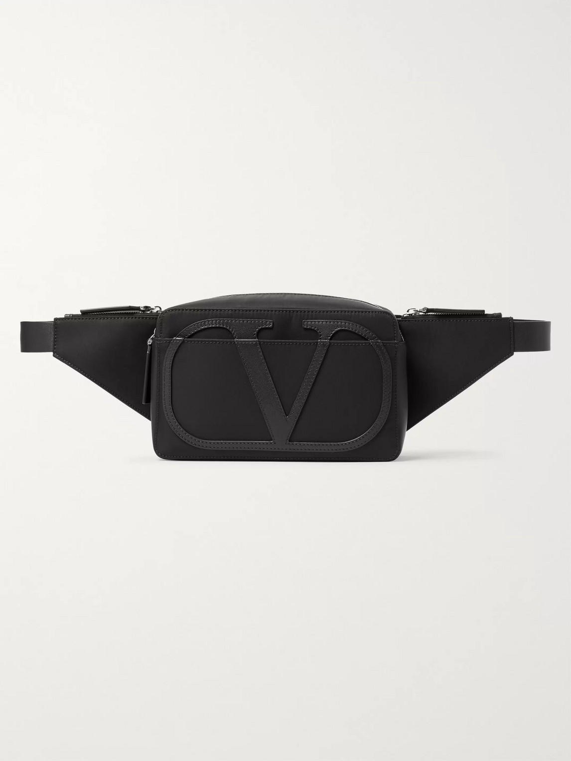 Valentino Garavani Logo-detailed Leather-trimmed Nylon Belt Bag In Black