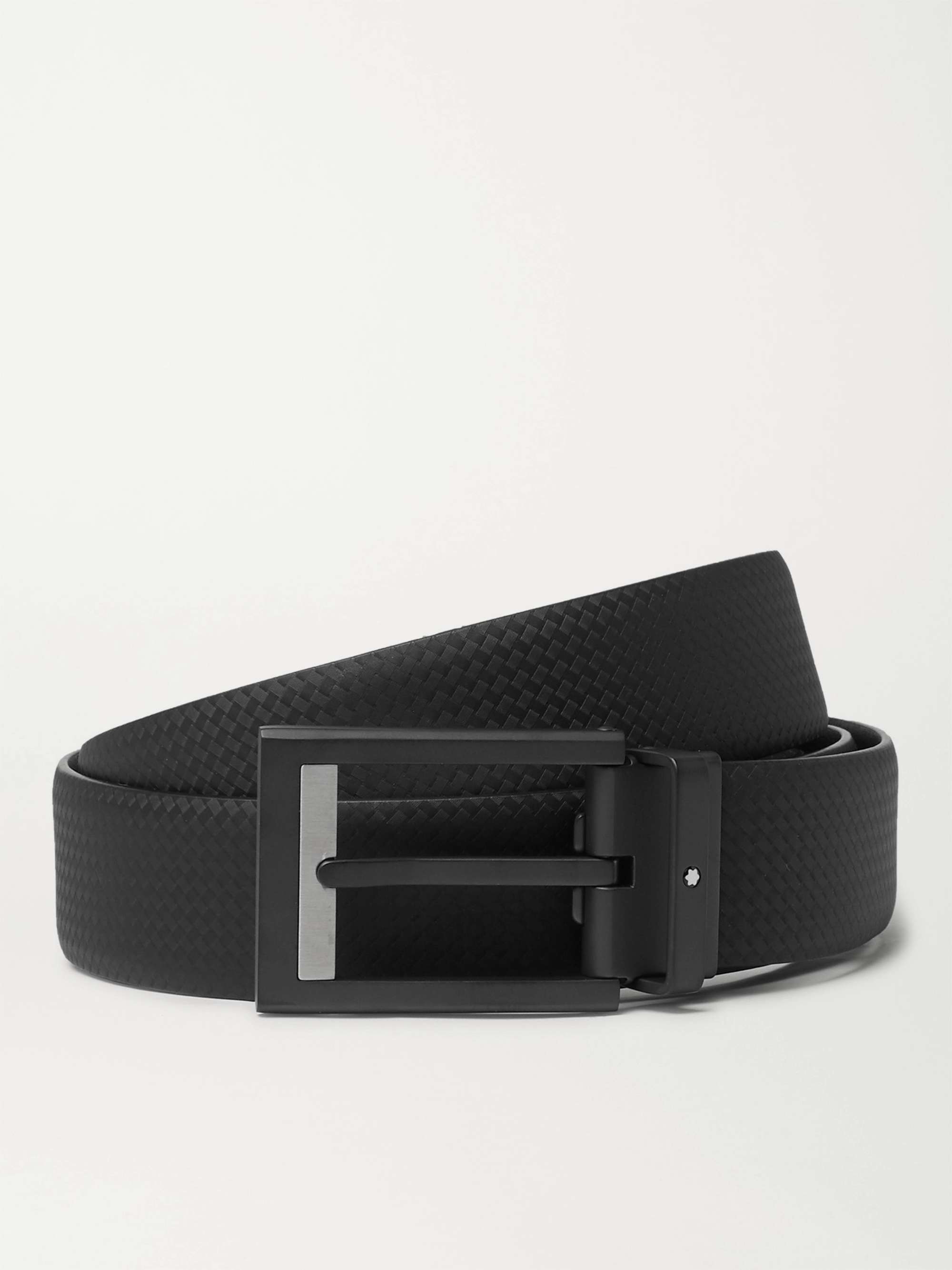 MONTBLANC 3cm Black Textured-Leather Belt